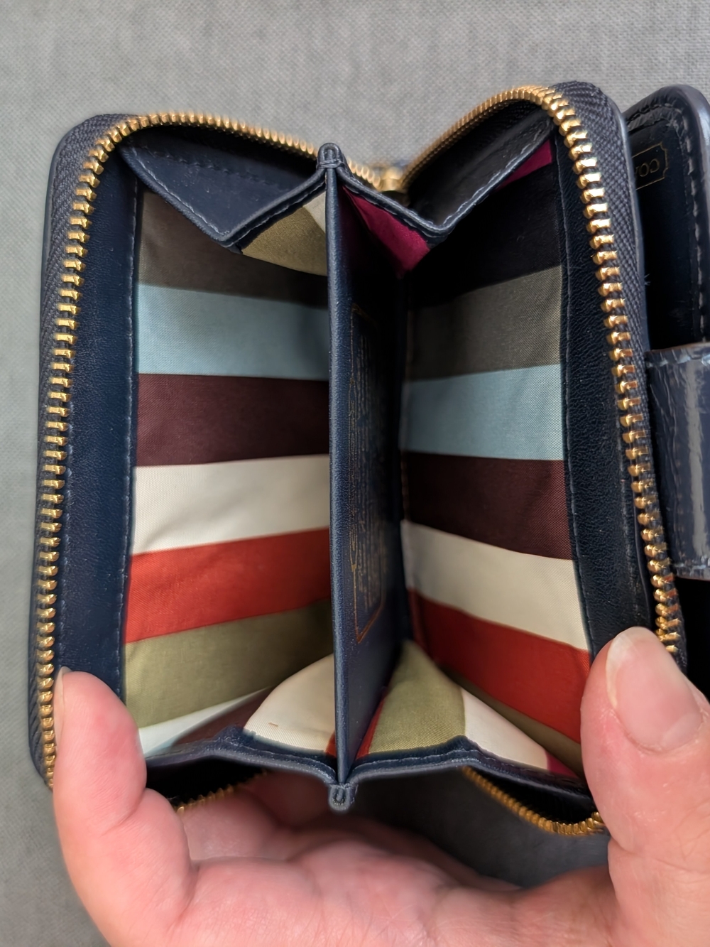 COACH Signature Navy Canvas & Leather Small Wallet - Picture 4 of 6